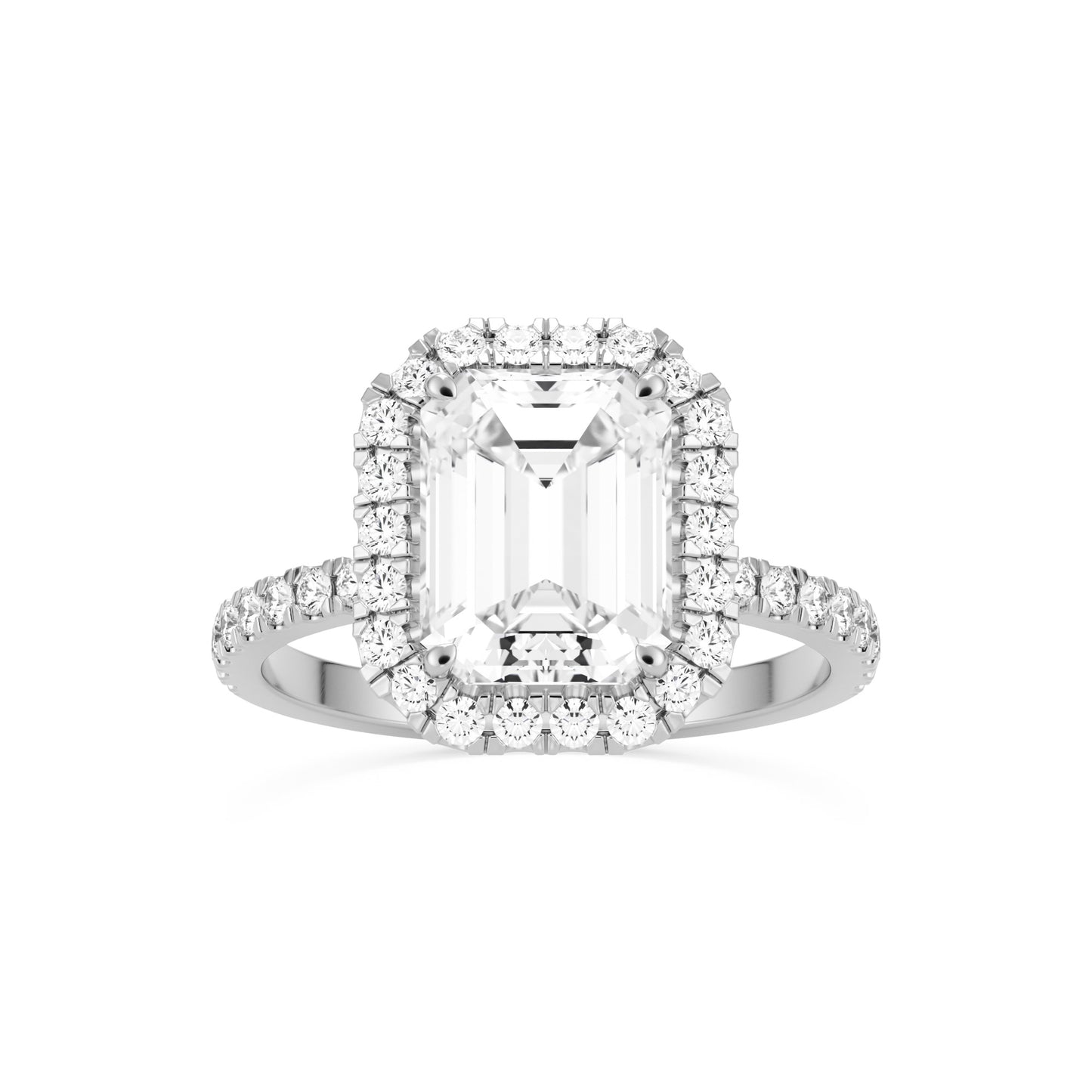 emerald halo pavé platinum