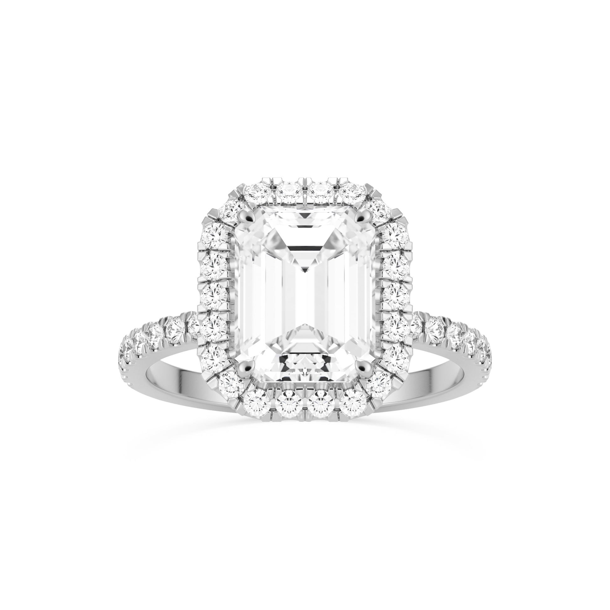 emerald halo pavé platinum