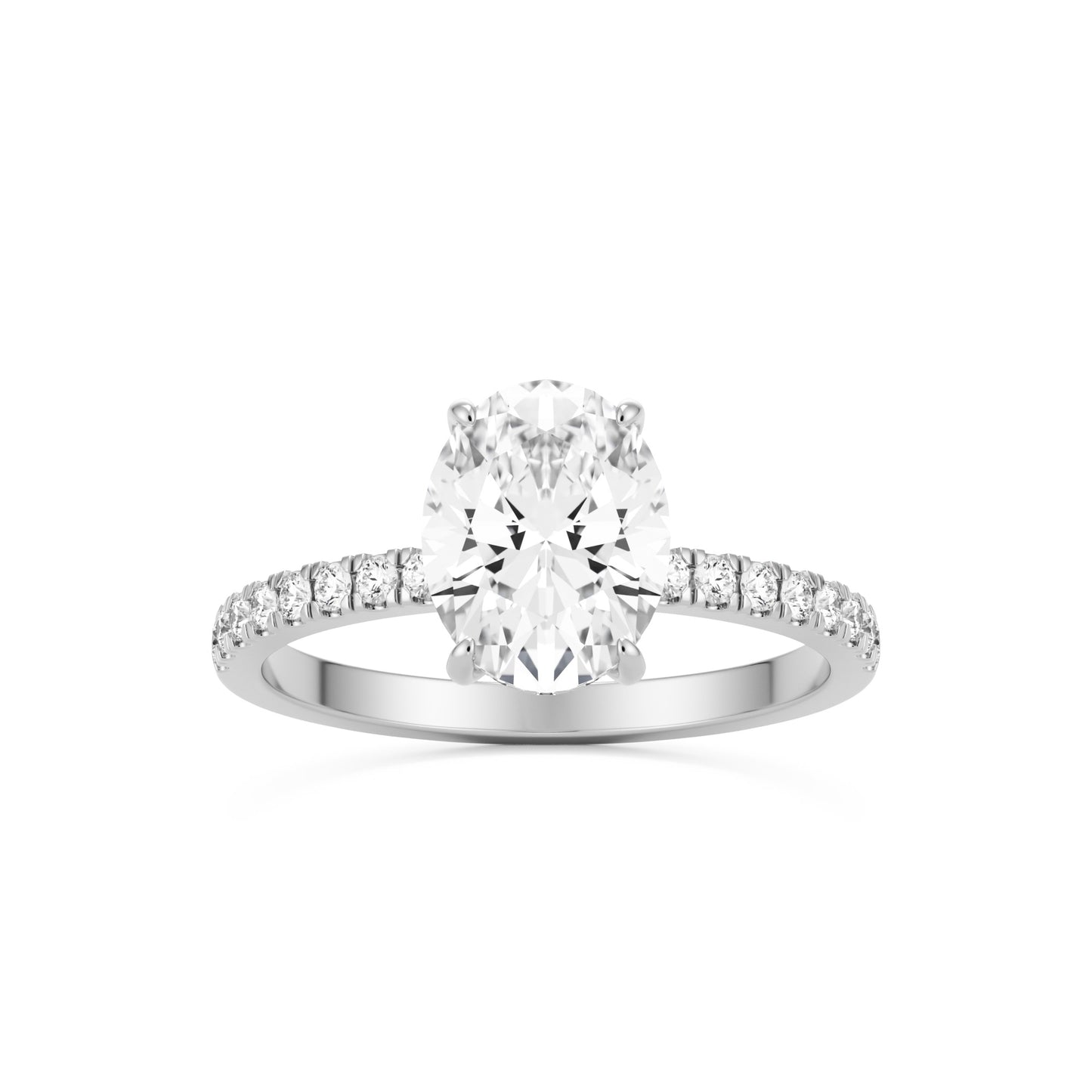 oval solitaire hidden halo pave 14k white gold