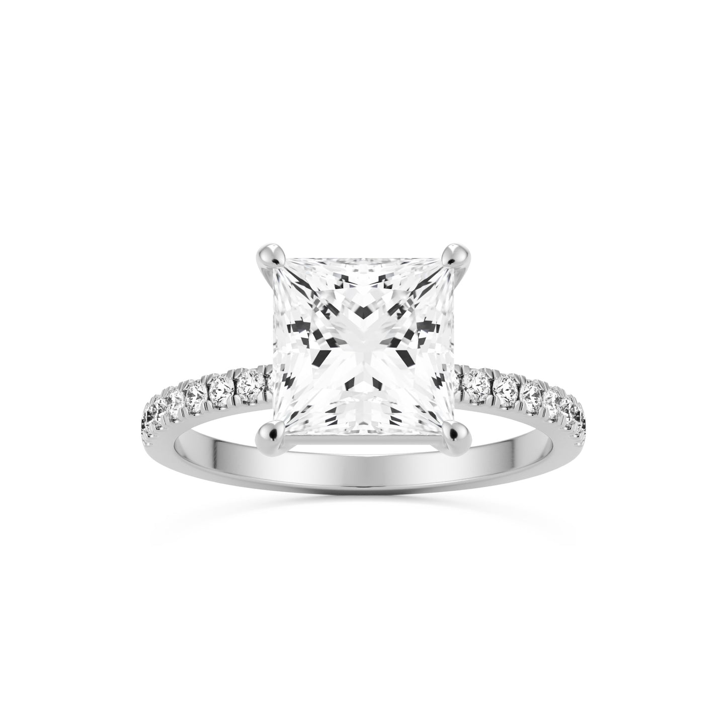 princess solitaire pavé 14k white gold