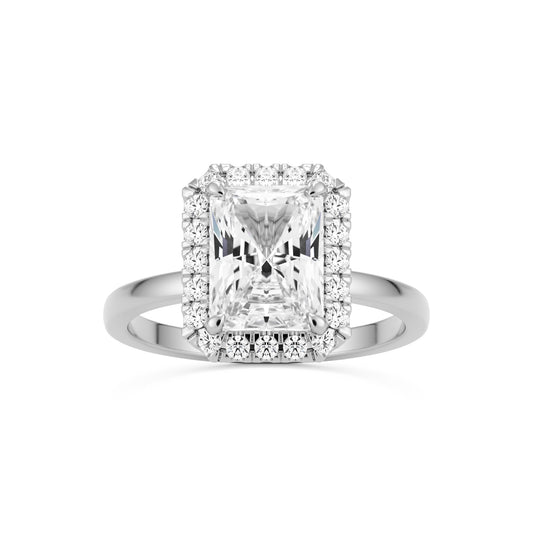 radiant moissanite halo 14k white gold