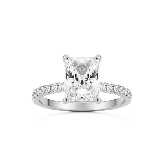 radiant moissanite pavé solitaire 14k white gold