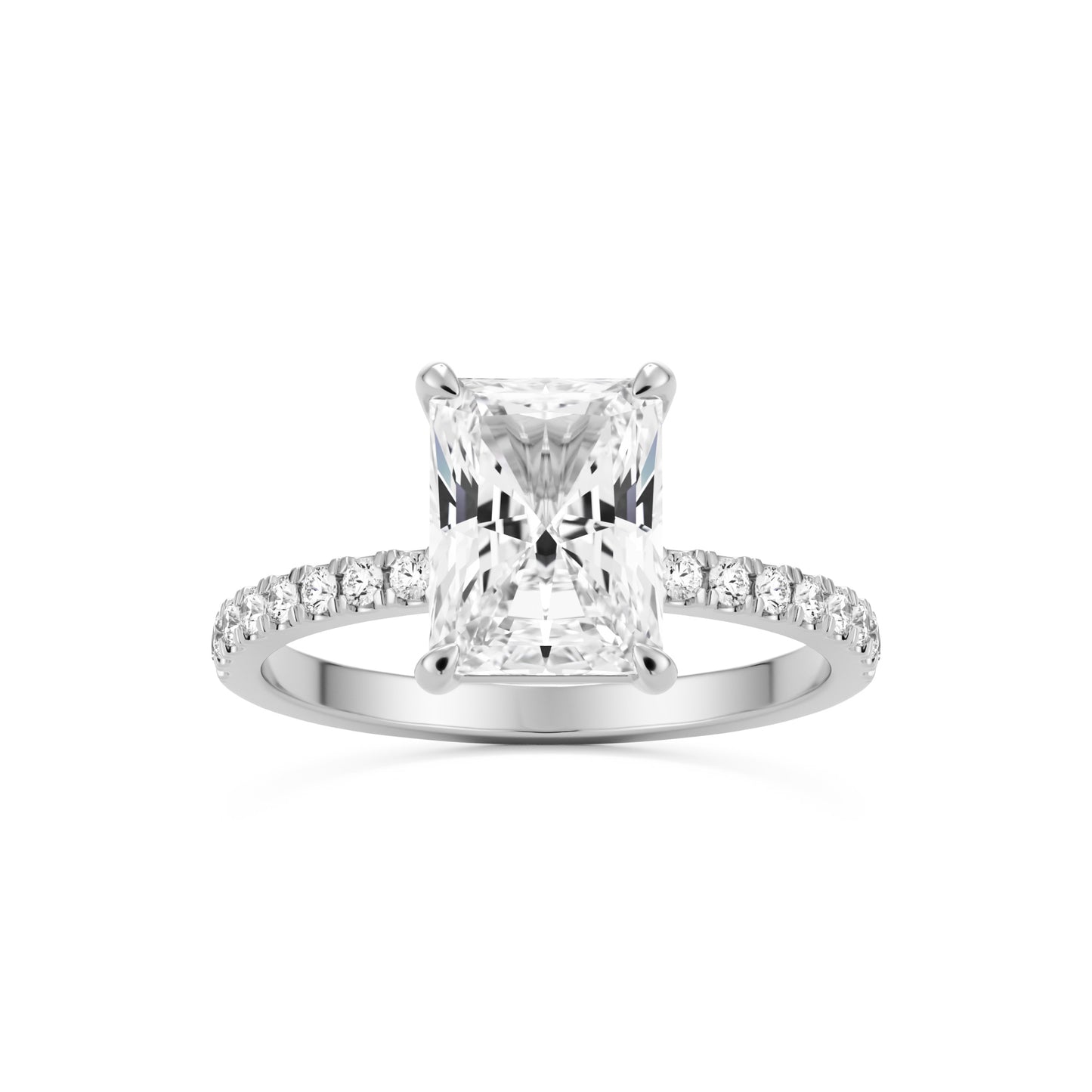radiant moissanite pavé solitaire platinum