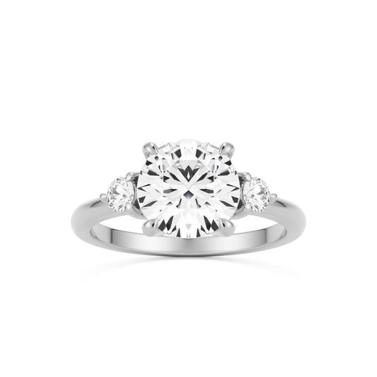 round moissanite three stone 14k white gold