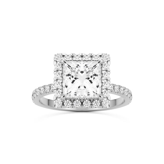 square moissanite halo pavé solitaire 14k white gold