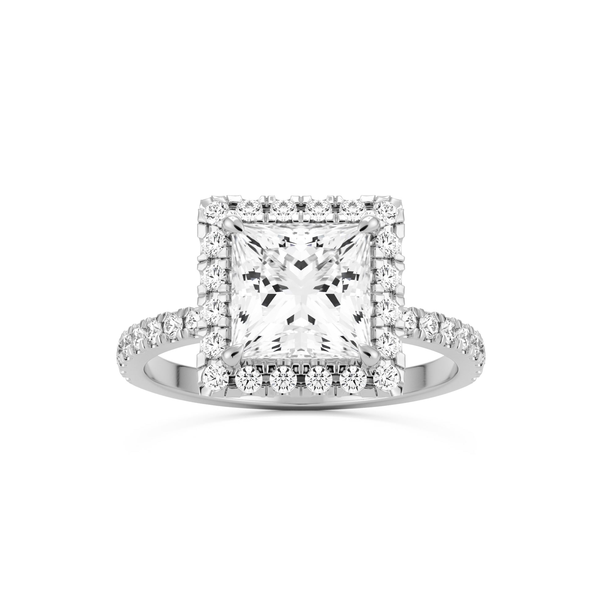 square moissanite halo pavé solitaire platinum