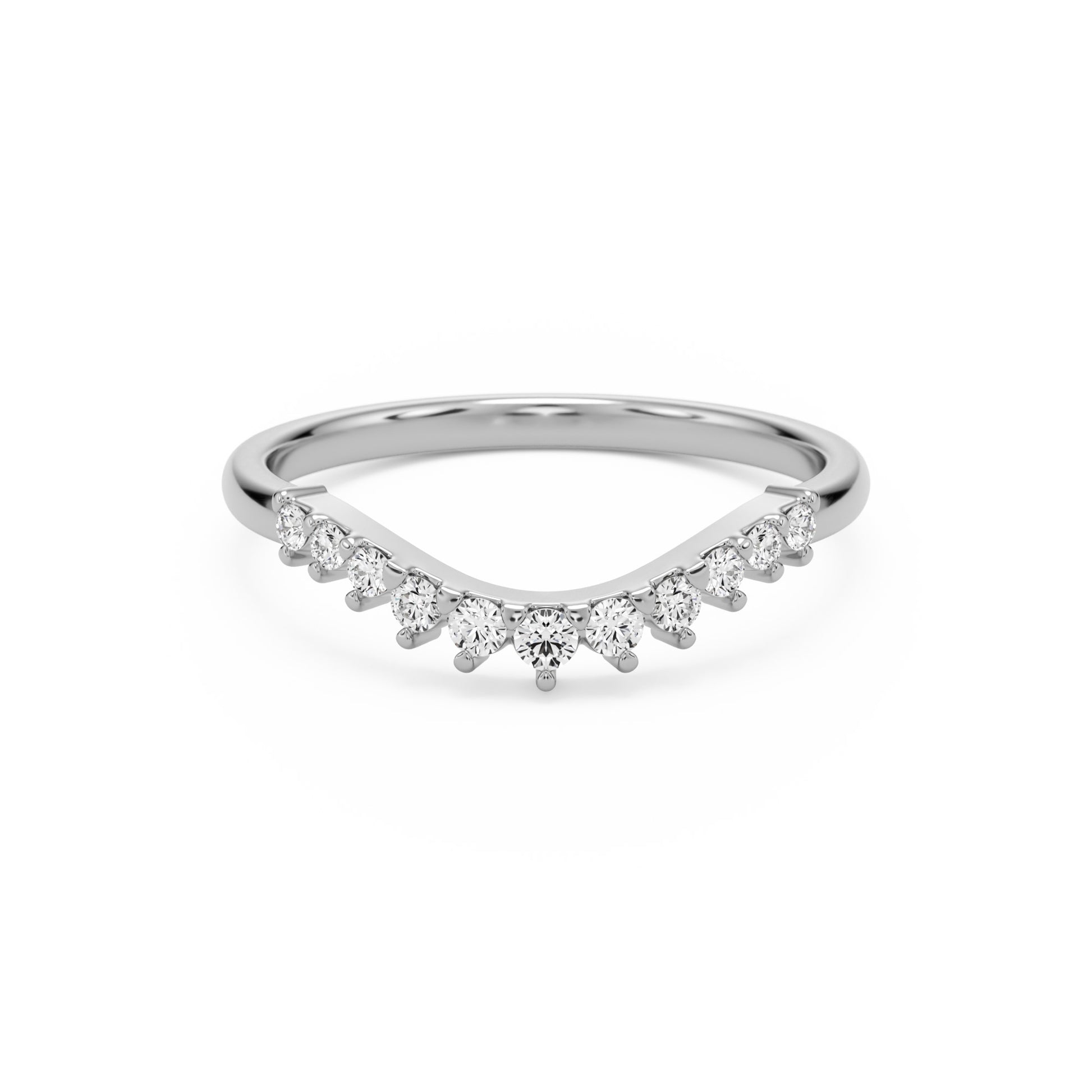 wide curve pave wedding band 14k white gold