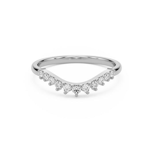 wide curve pave wedding band 14k white gold