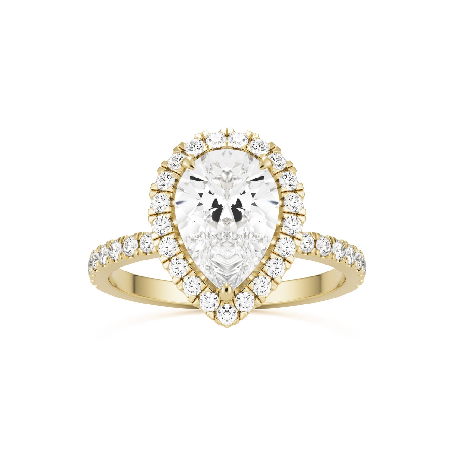 pear halo pavé 14k yellow gold
