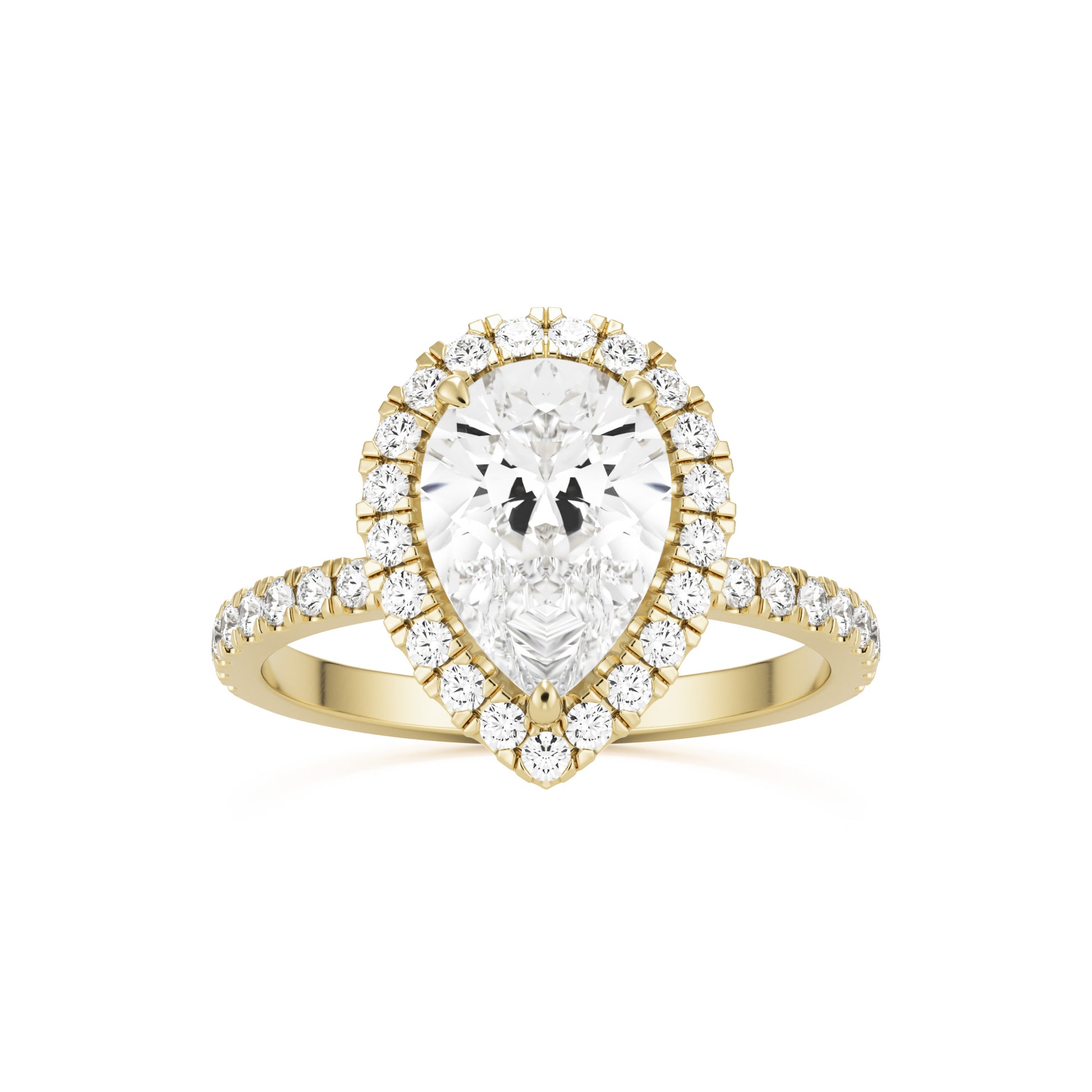 pear halo pavé 14k yellow gold