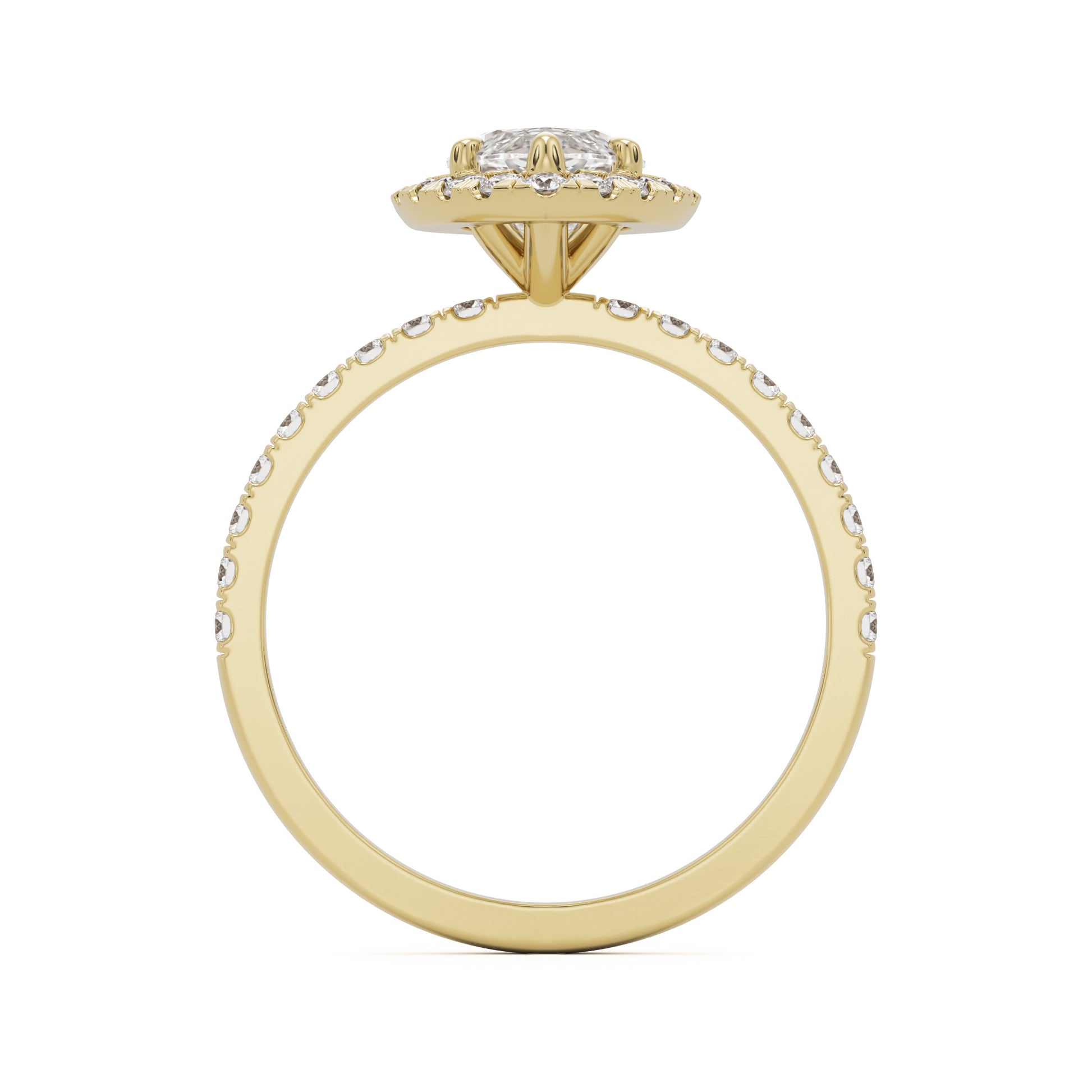 marquise moissanite halo pavé solitaire 14k yellow gold