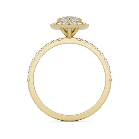 marquise moissanite halo pavé solitaire 14k yellow gold