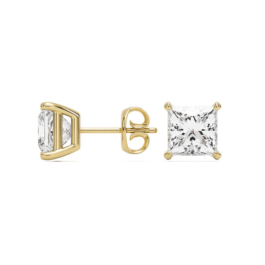 princess moissanite stud earrings 14k yellow gold