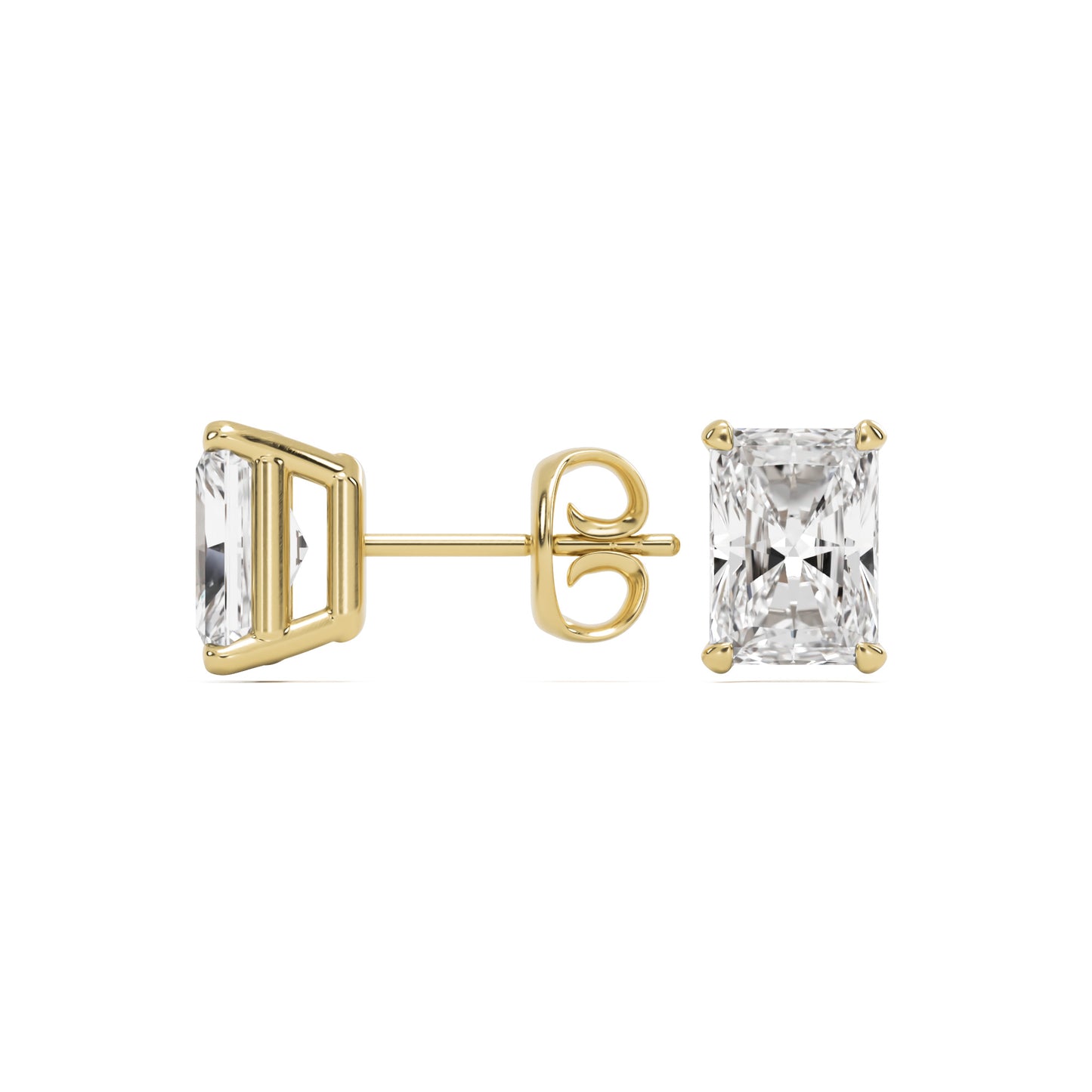 radiant moissanite stud earrings 14k yellow gold