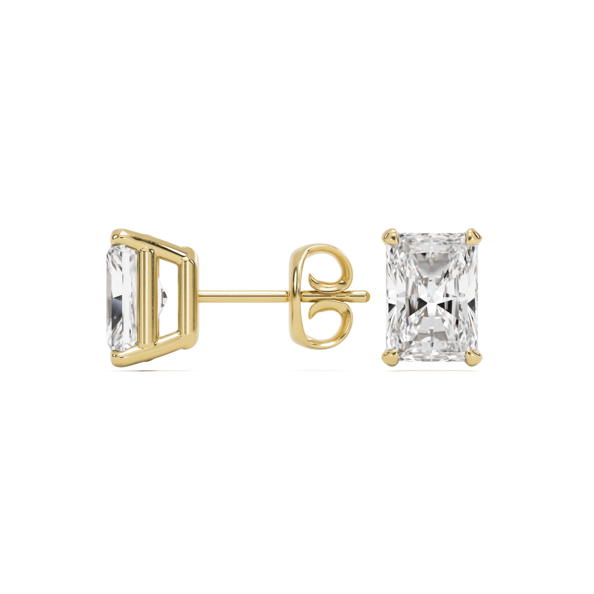 radiant moissanite stud earrings 14k yellow gold