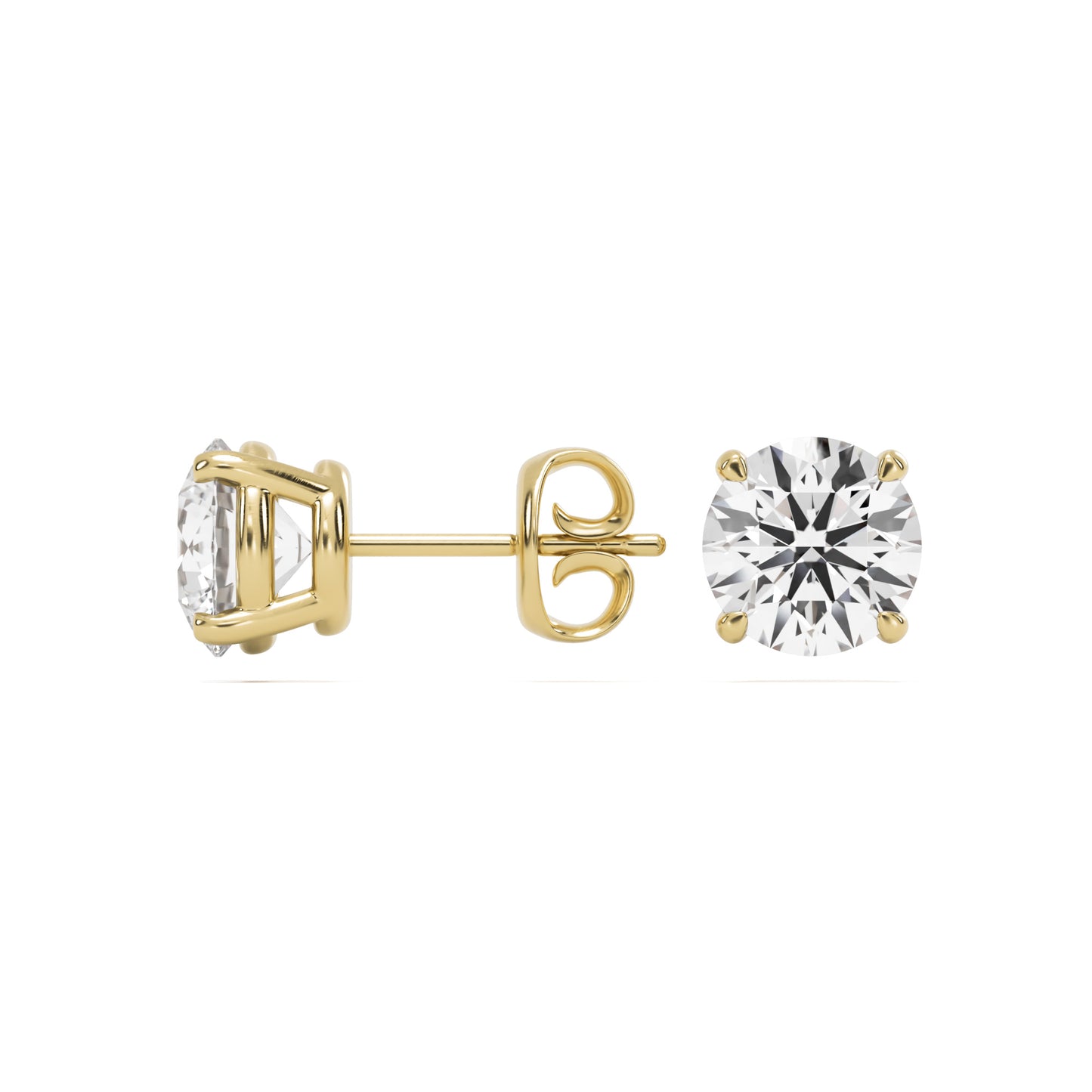 round moissanite stud earrings 14k yellow gold
