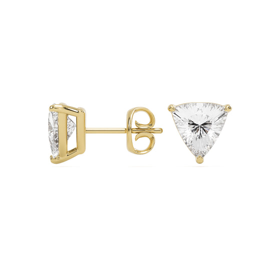 trillion moissanite stud earrings 14k yellow gold