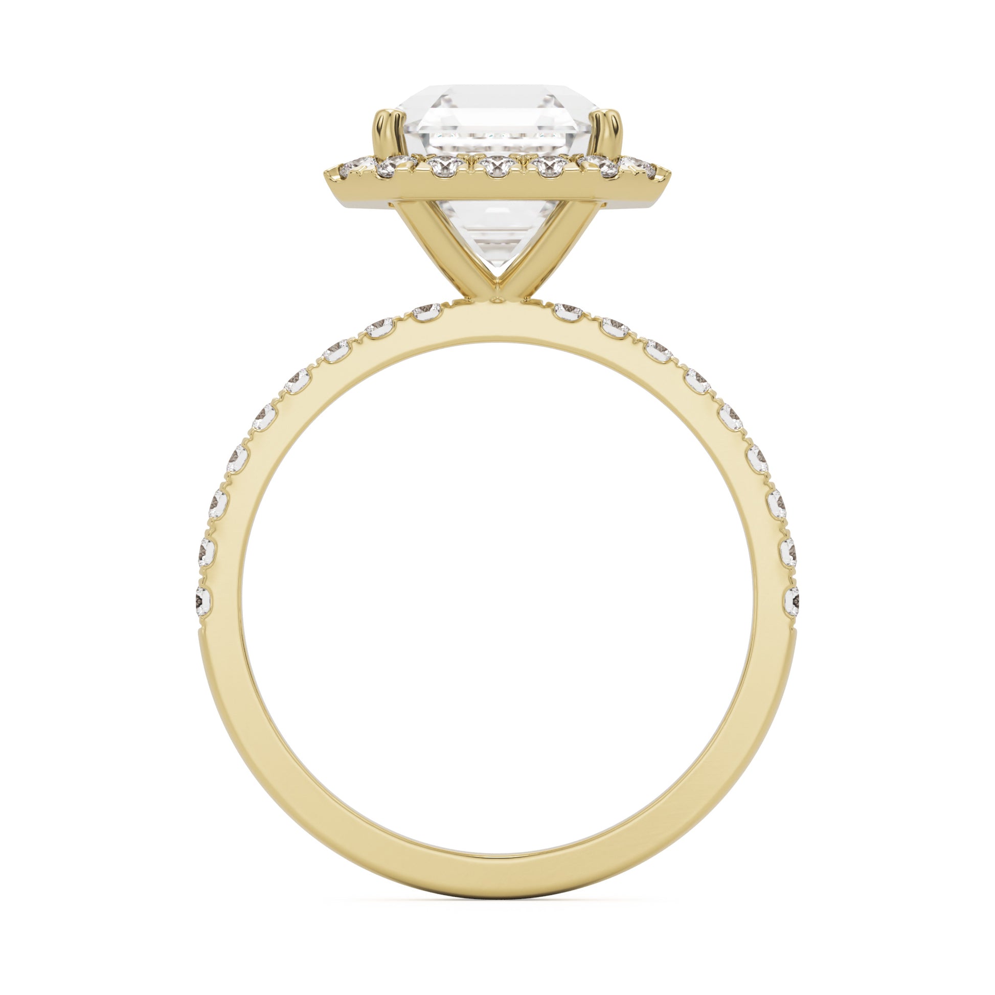 asscher halo pavé solitaire 14k yellow gold front