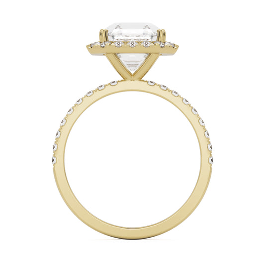 asscher halo pavé solitaire 14k yellow gold front