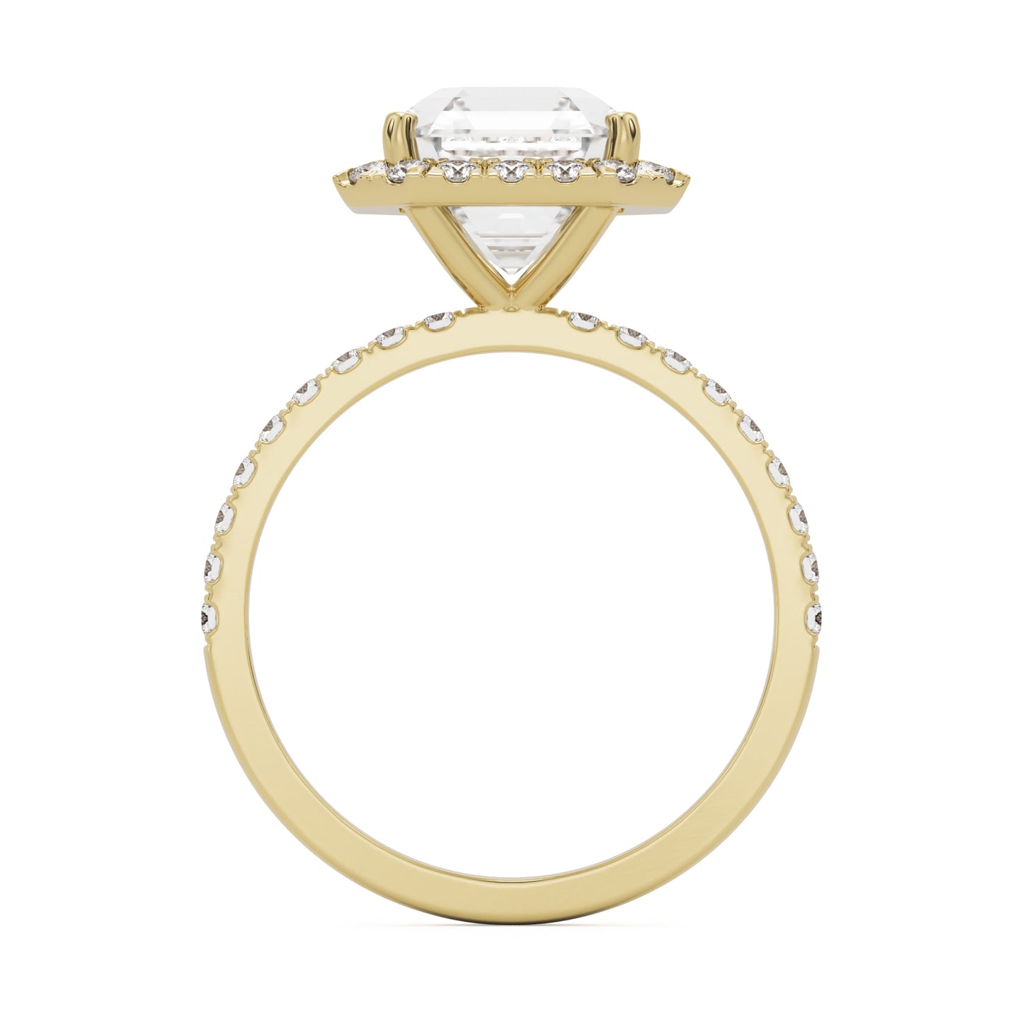 asscher halo pavé solitaire 14k yellow gold profile