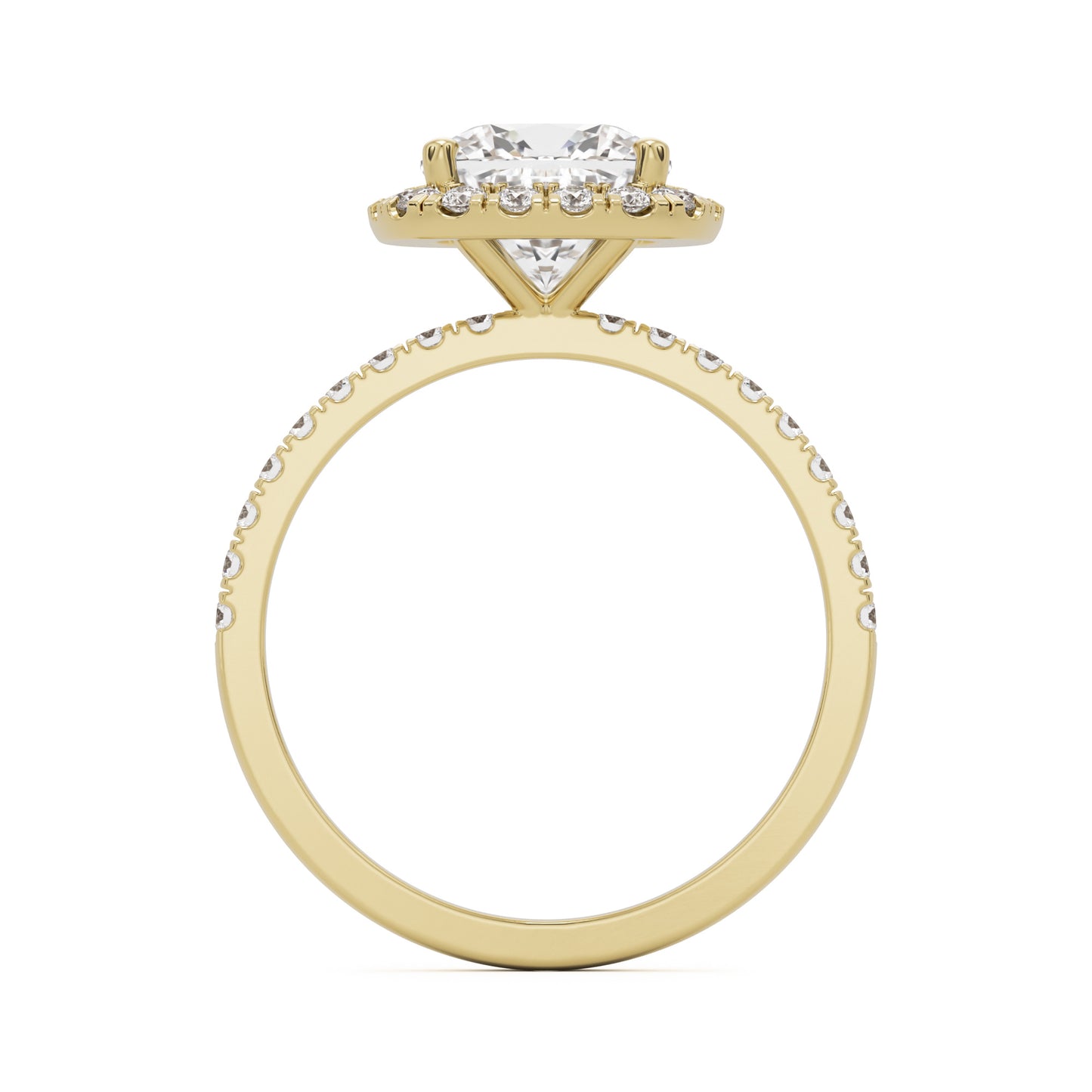 moissanite elongated cushion halo pavé solitaire 14k yellow gold