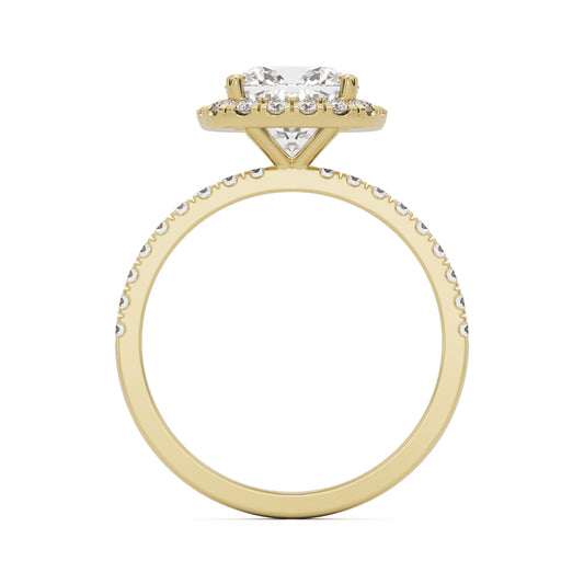 moissanite elongated cushion halo pavé solitaire 14k yellow gold