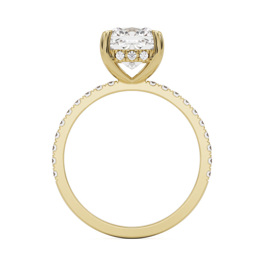 cushion hidden halo pave 14k yellow gold