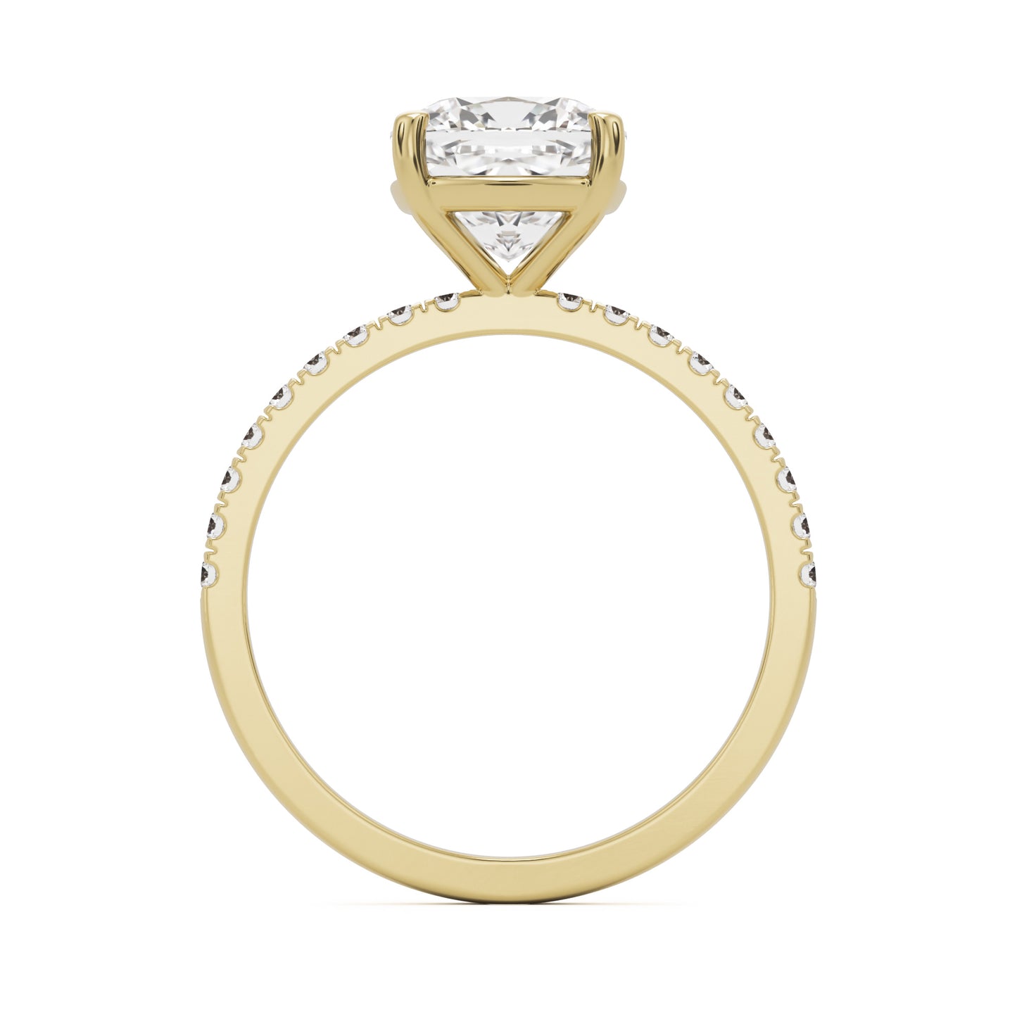 moissanite elongated cushion pavé solitaire 14k yellow gold