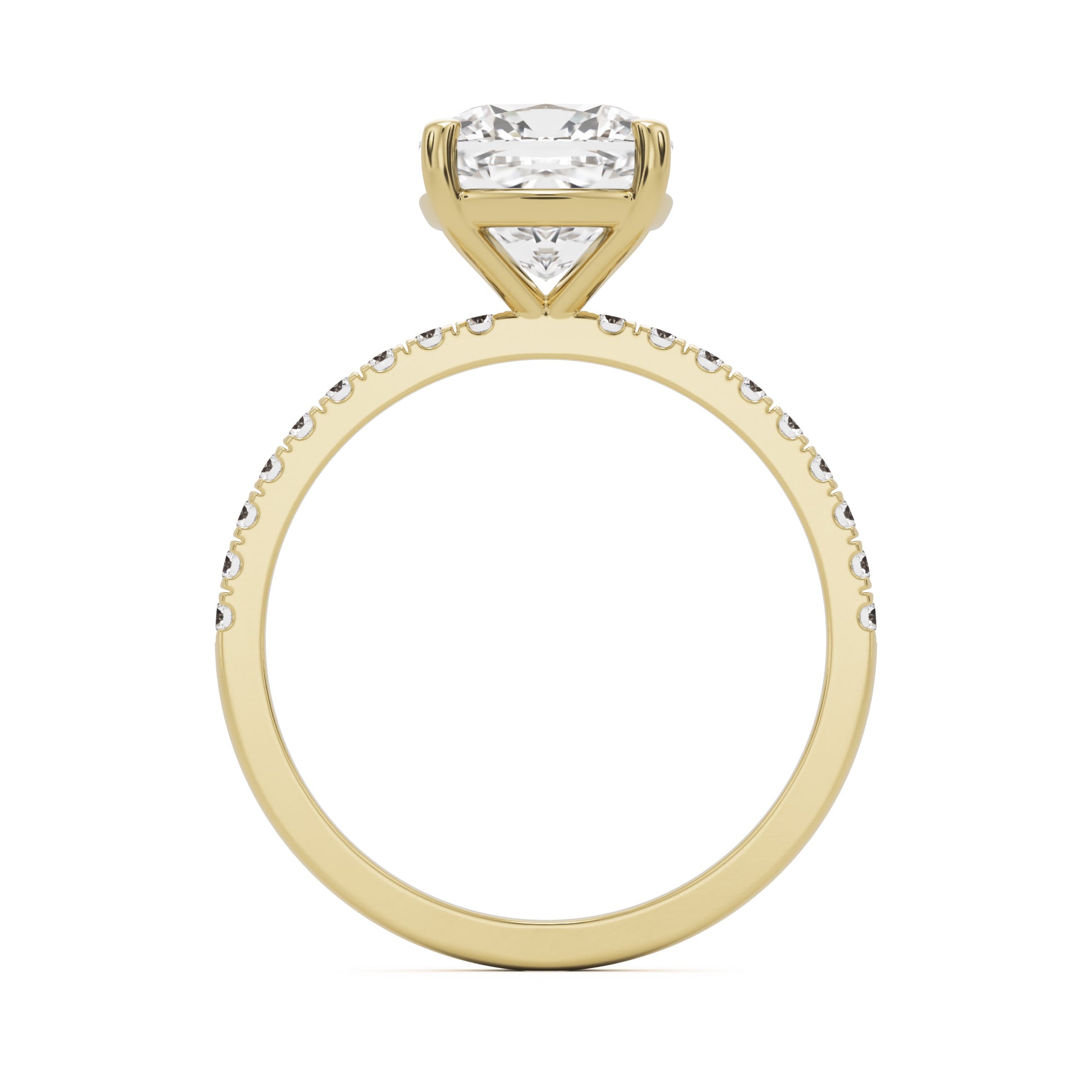 moissanite elongated cushion pavé solitaire 14k yellow gold