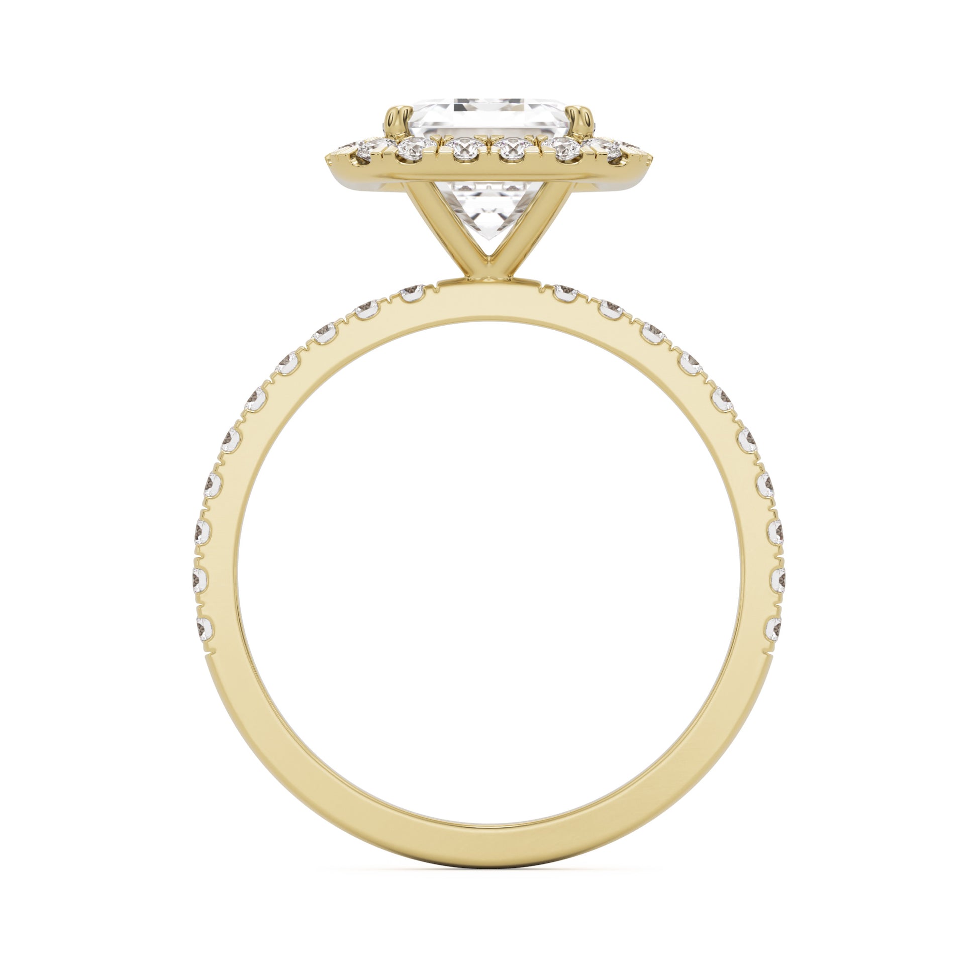 emerald halo pavé 14K yellow gold