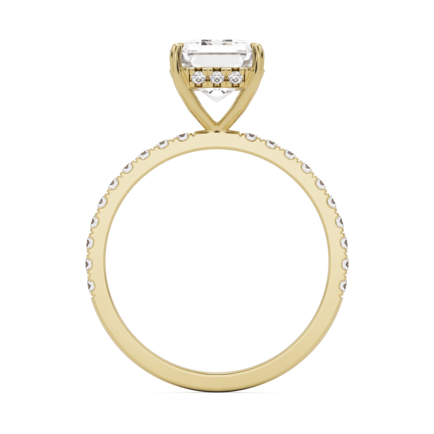 emerald hidden halo pavé 14K yellow gold