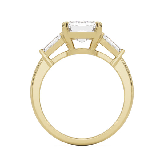 emerald moissanite three stone 14k yellow gold