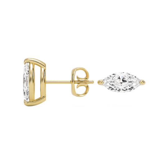 marquise moissanite stud earrings 14k yellow gold