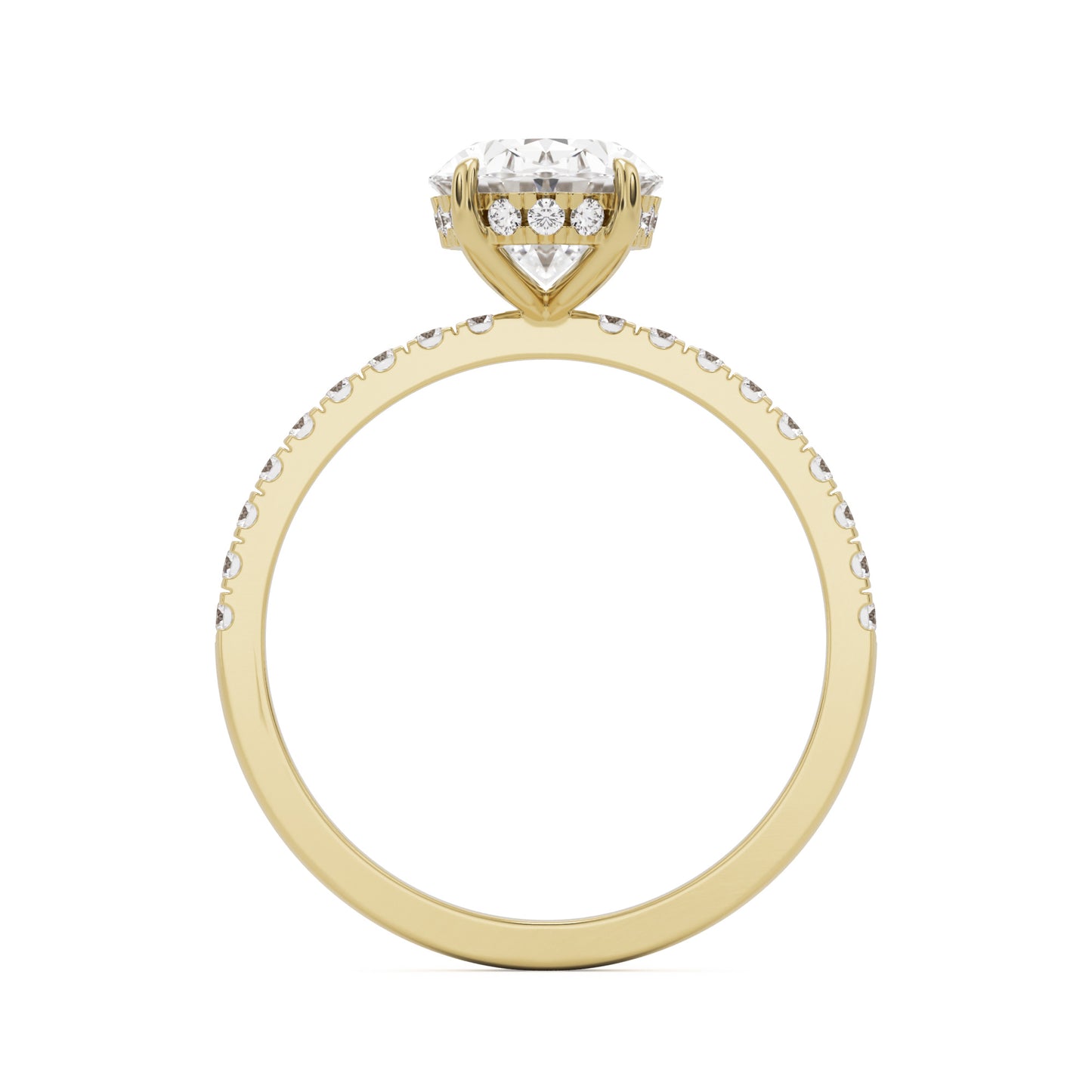 oval solitaire hidden halo pave 14k yellow gold
