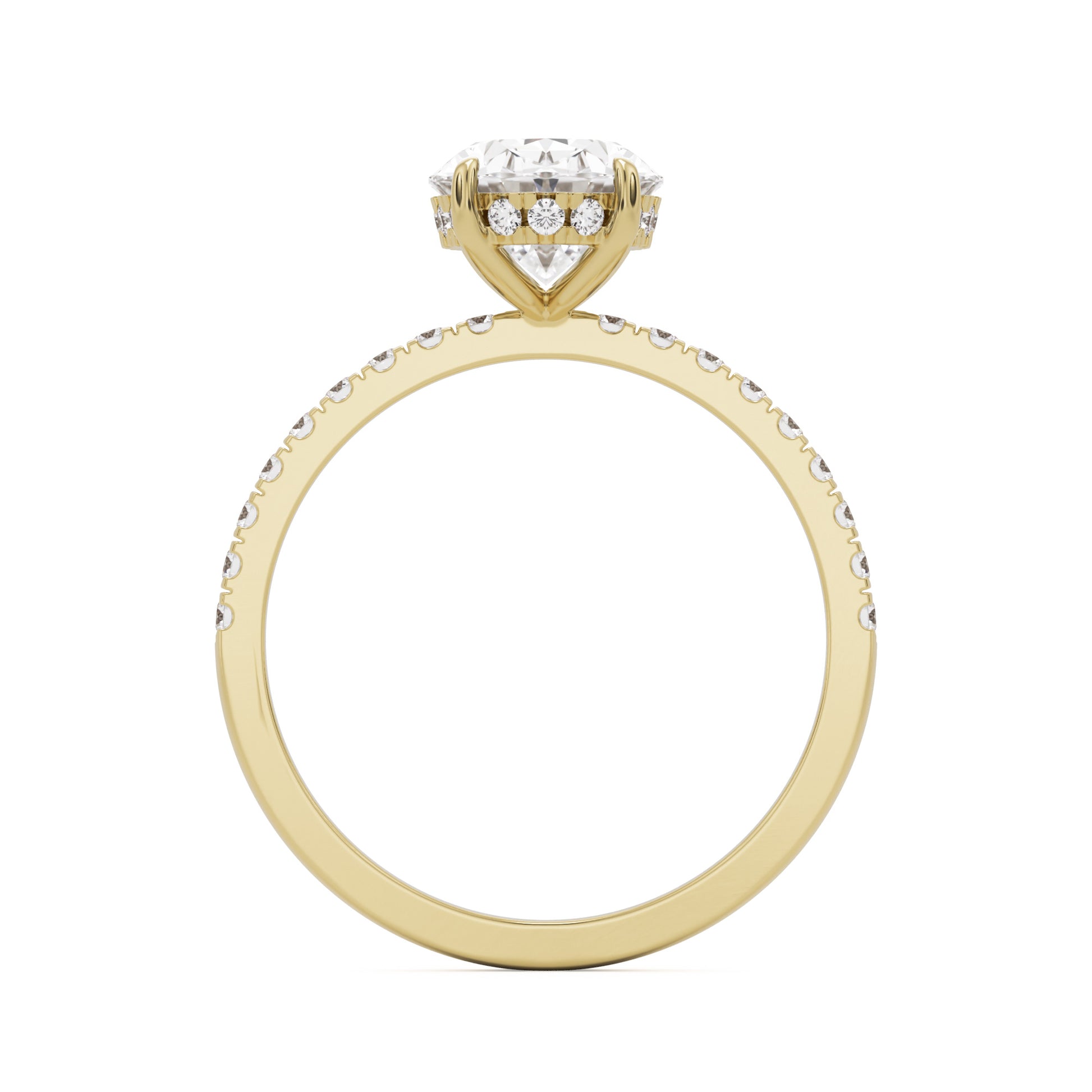 oval solitaire hidden halo pave 14k yellow gold