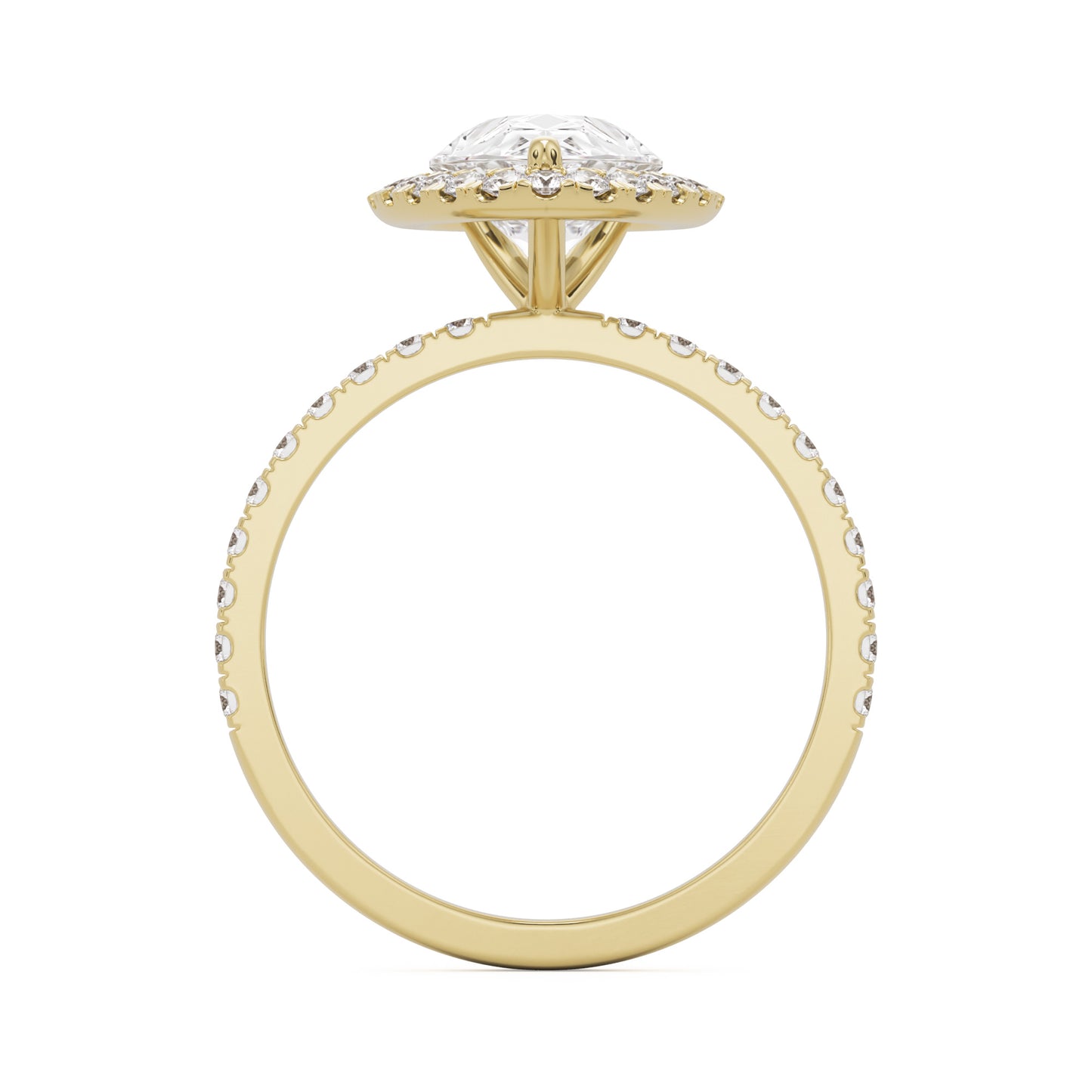 pear halo pavé 14k yellow gold