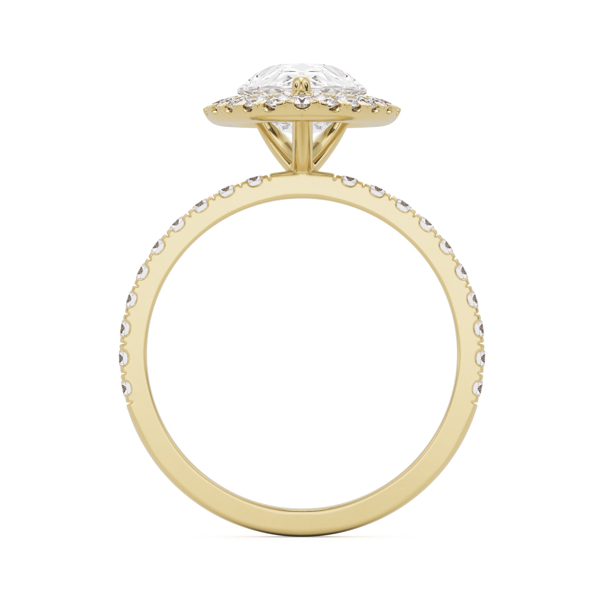 pear halo pavé 14k yellow gold