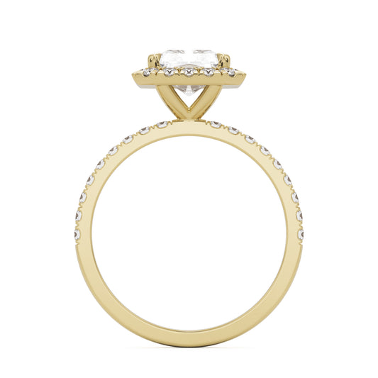 radiant moissanite halo pavé solitaire 14k yellow gold