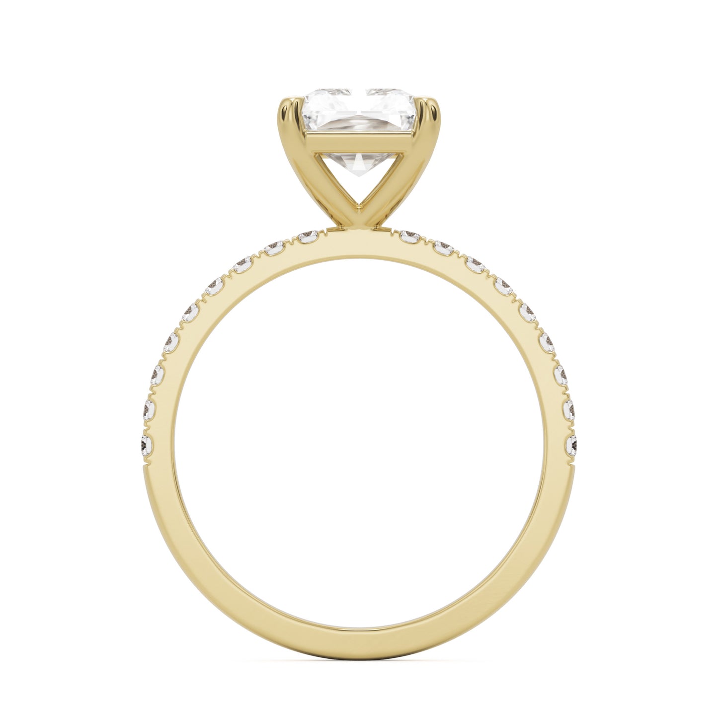 radiant moissanite pavé solitaire 14k yellow gold