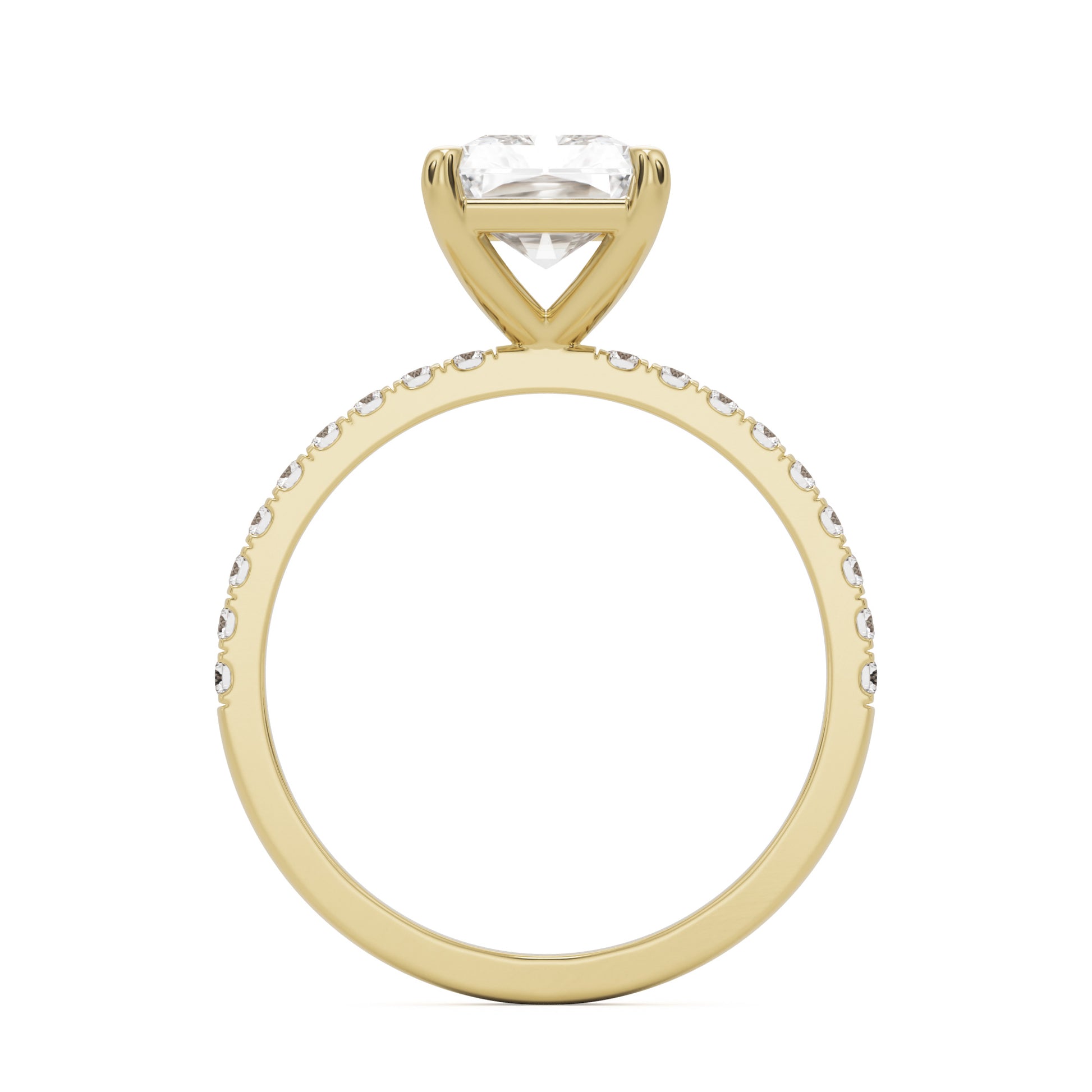 radiant moissanite pavé solitaire 14k yellow gold