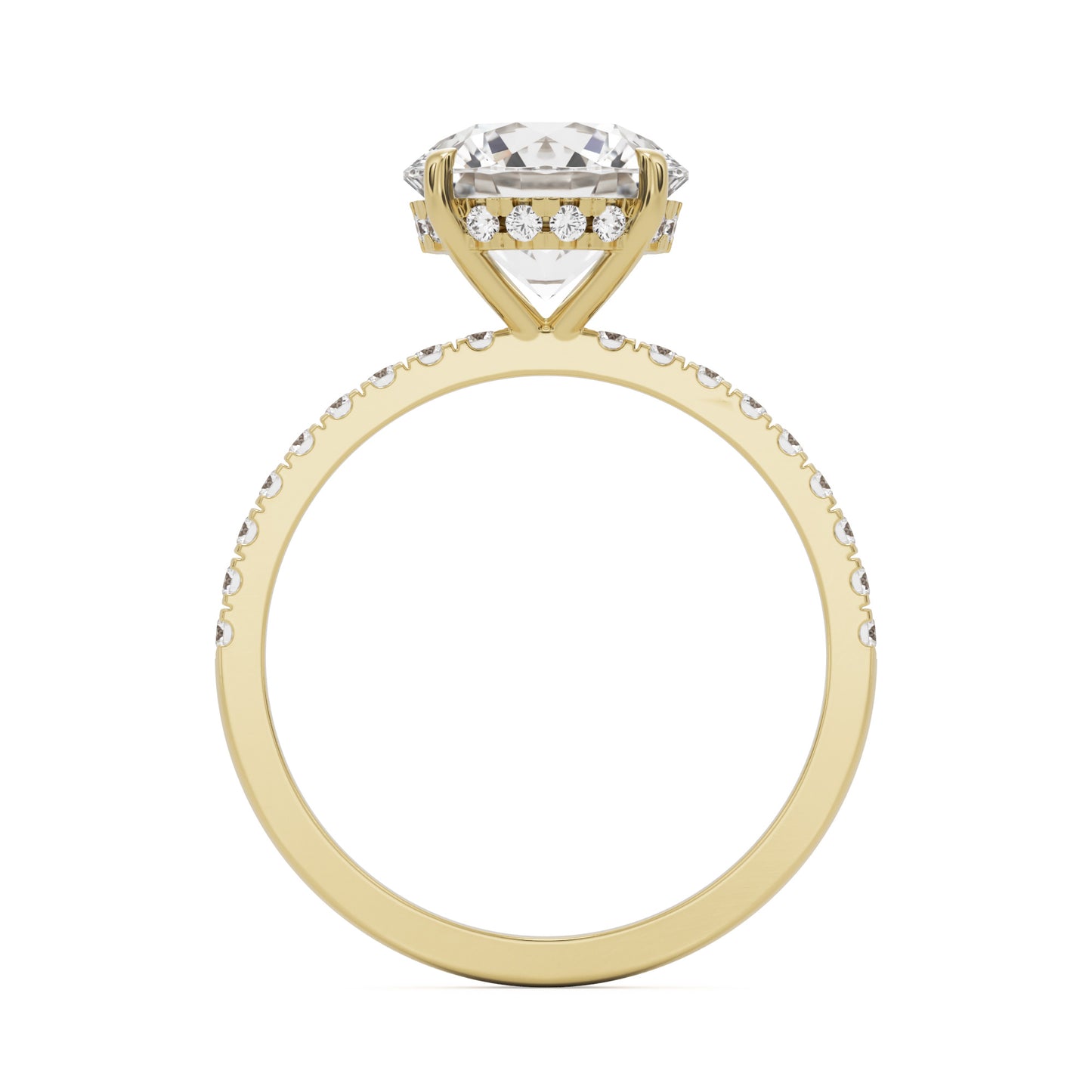 round solitaire hidden halo 14K yellow gold