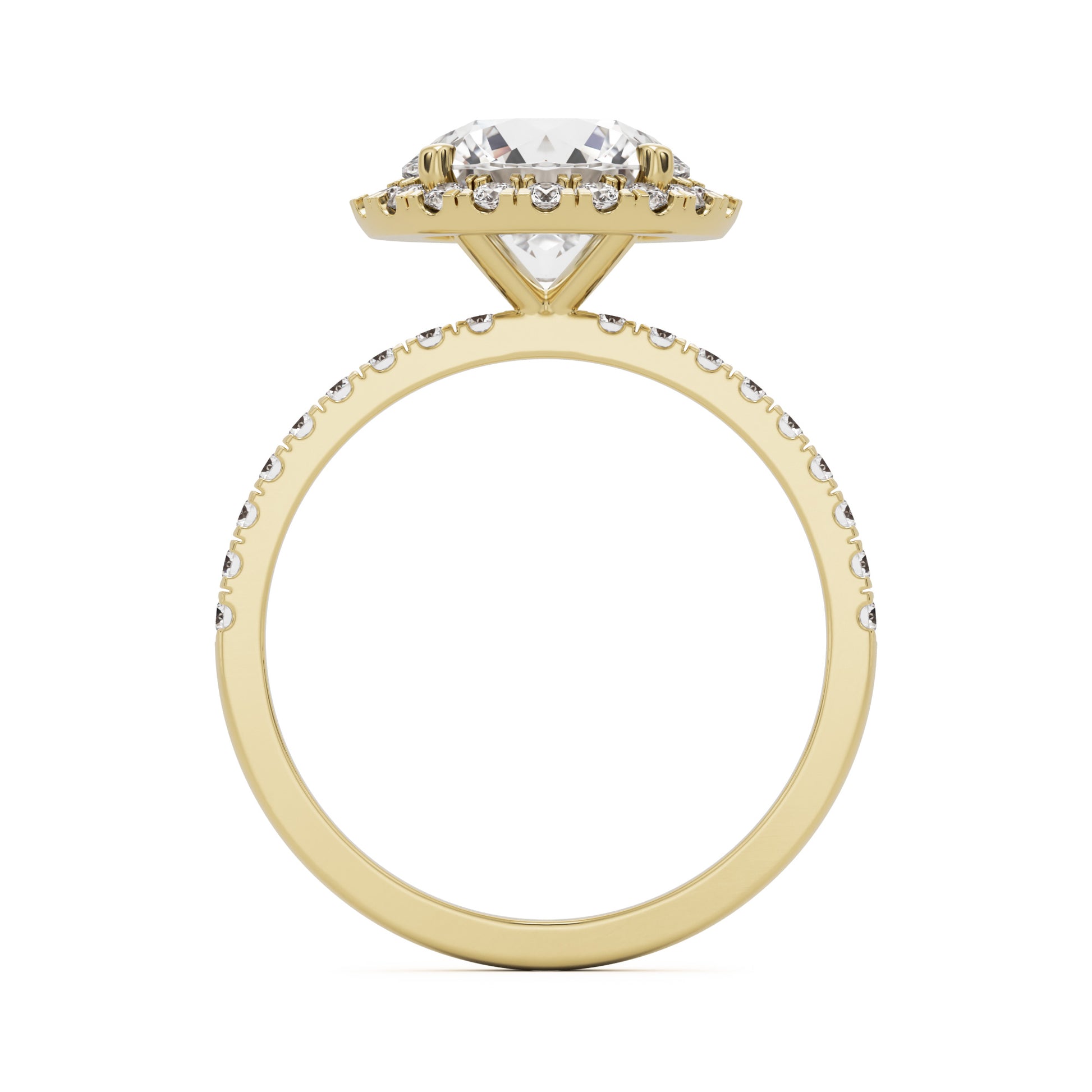 round solitaire halo pavé 14K yellow gold