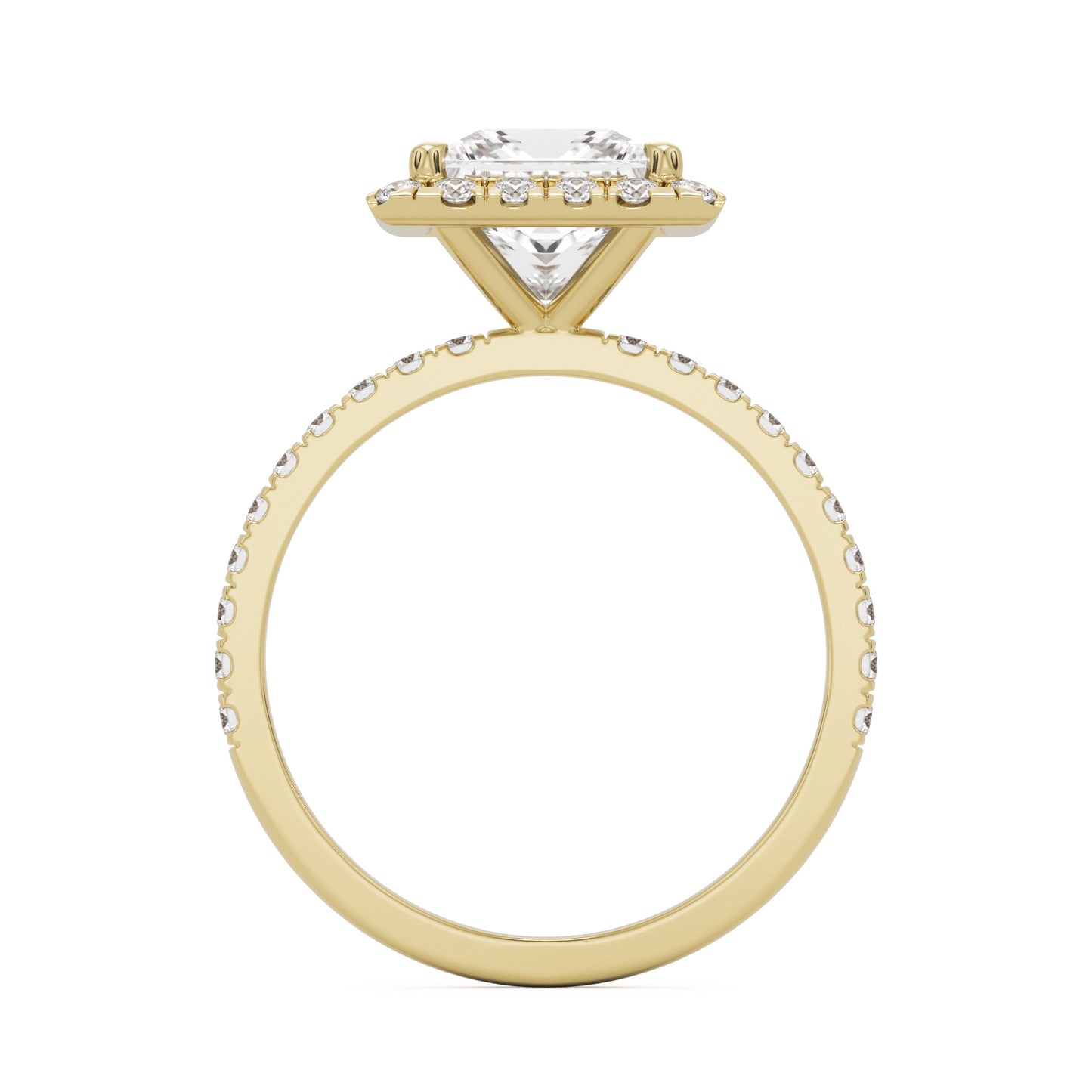square moissanite halo pavé solitaire 14k yellow gold
