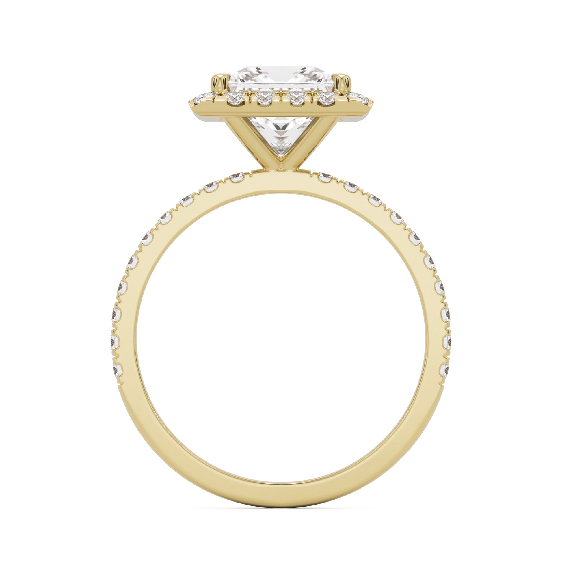 square moissanite halo pavé solitaire 14k yellow gold