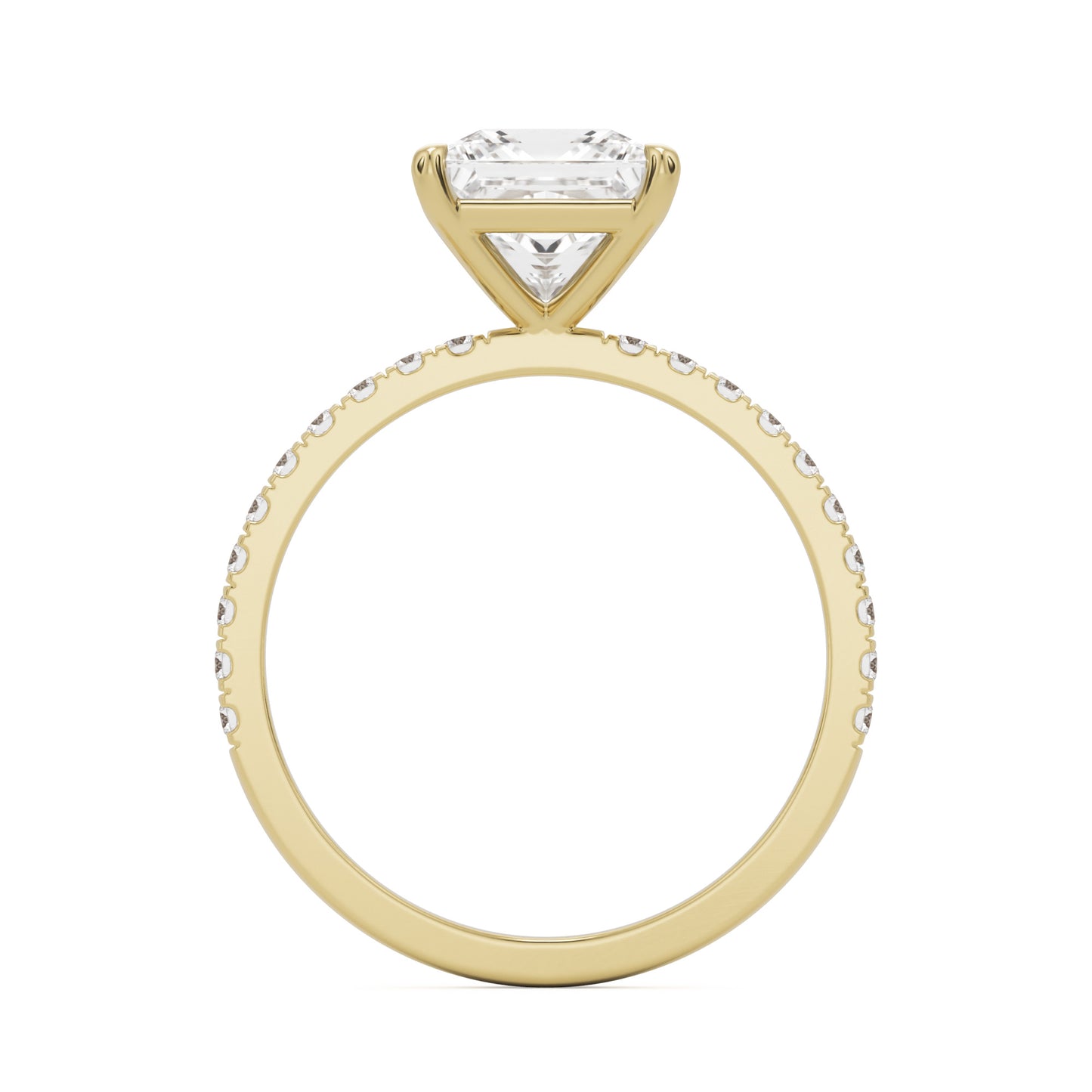 square mosisanite pavé solitaire 14k yellow gold