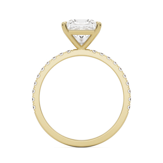 square mosisanite pavé solitaire 14k yellow gold
