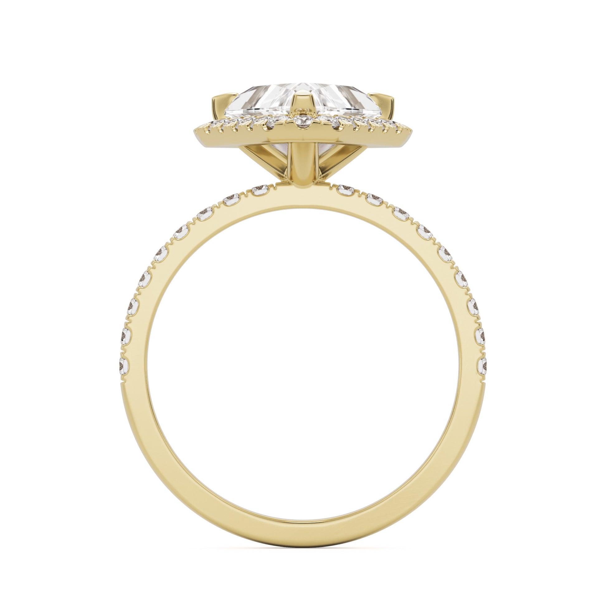 trillion halo pavé solitaire 14k yellow gold
