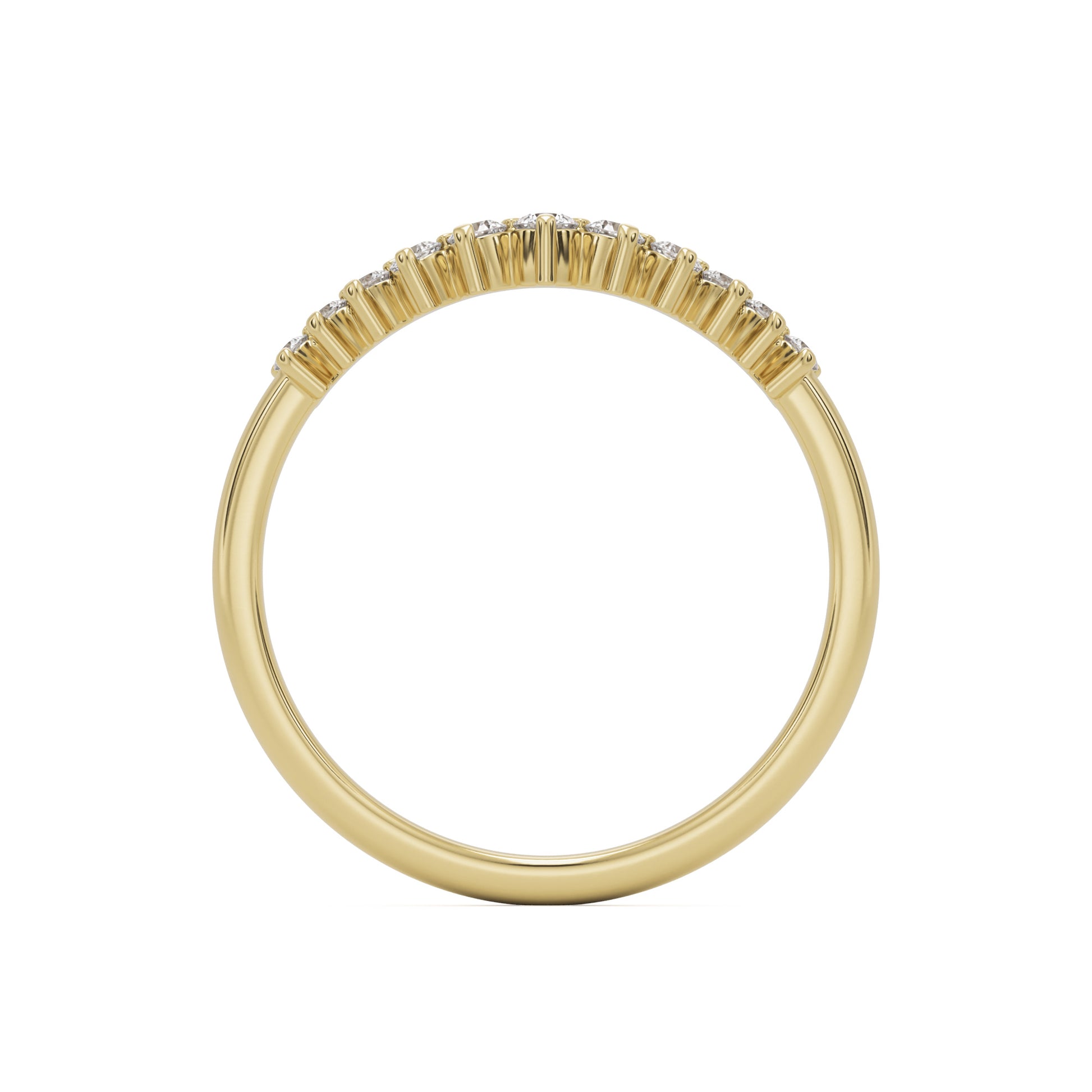 wide curve pave wedding band 14k yellow gold