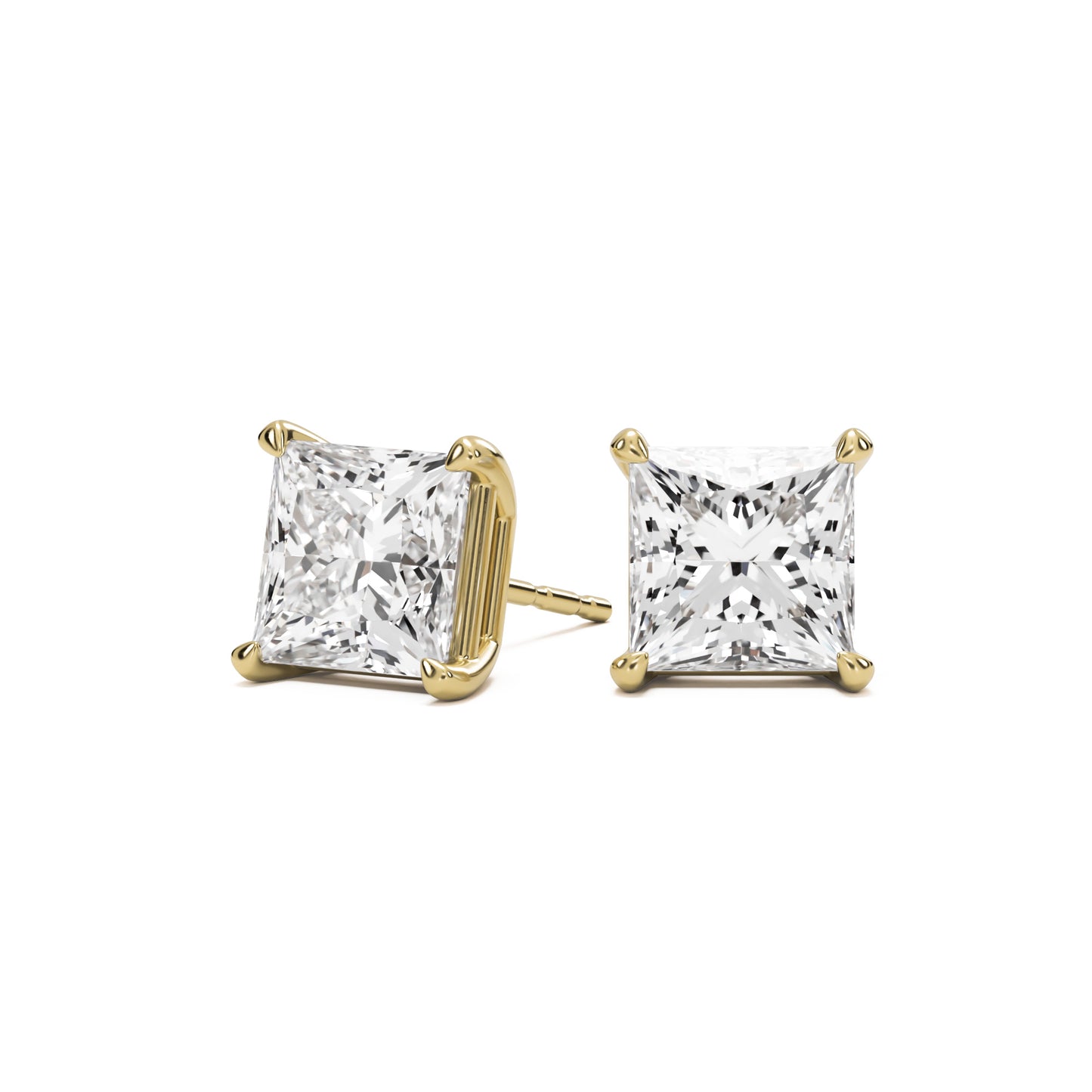princess moissanite stud earrings 14k yellow gold