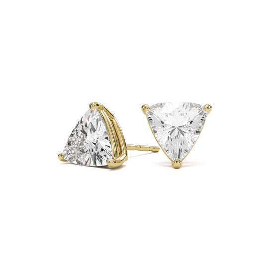 trillion moissanite stud earrings 14k yellow gold